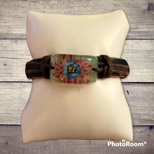 3/$30 Leather Macrame Floral Resin Slide Bracelet